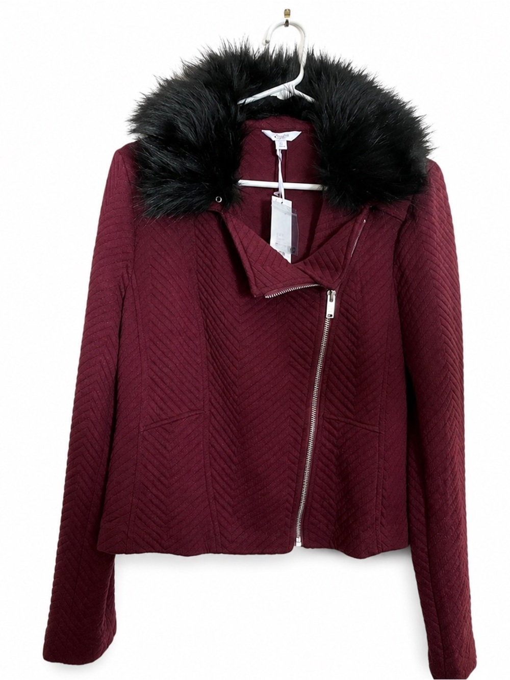Candie’s Zinfandel Faux Fur Collar Sweater Jacket Size XL, NWT